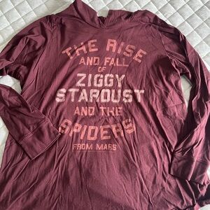 Ziggy Stardust Maroon Graphic Long Sleeve Hooded Shirt plus size 3
